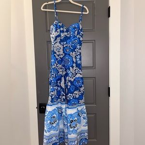FARM Rio Full of Flowers Blue Midi Dress size XXS